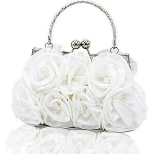Women Evening Clutch Bag Dressy Floral Satin Small Purses With Detachable Strap